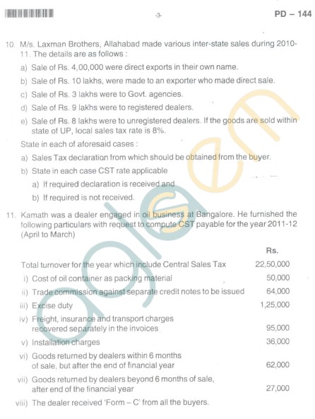 Bangalore University Question Paper Oct 2012 II Year M.Com. - Commerce Indirect Taxes