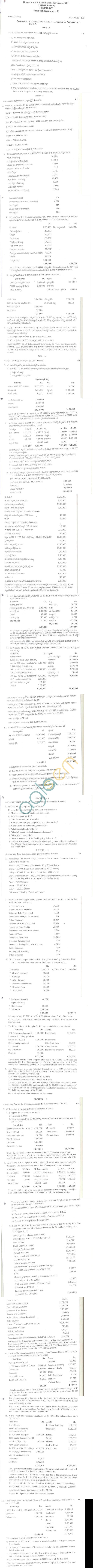 Bangalore University Question Paper July/August 2011 II Year B.Com. Examination - Commerce, Financial Accounting-II