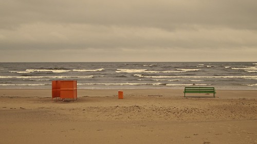 baltic beach bench estonia green narvajoesuu orange sand sea sunset water