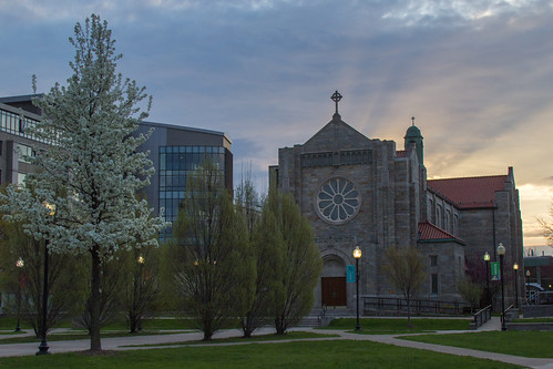 morning college church sunrise spring blossoms chapel quad sunburst jesuit canisius