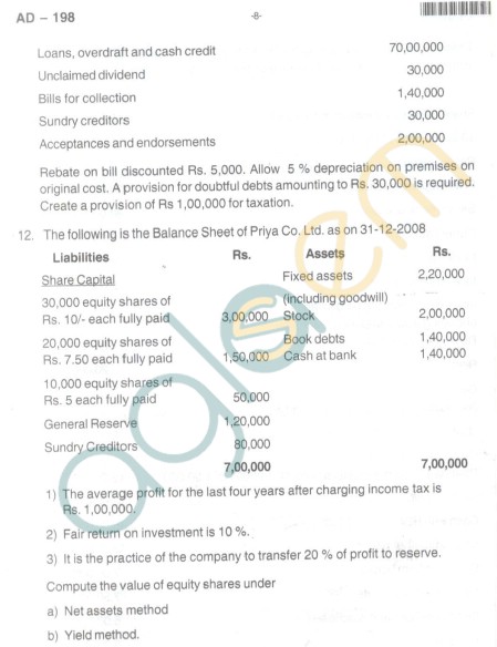 Bangalore University Question Paper Oct 2012: II Year B.Com. - Financial Accounting