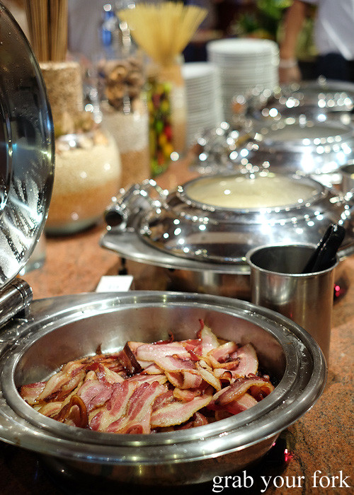 Crispy bacon rashers at Food Fantasy buffet breakfast, Jupiters Gold Coast