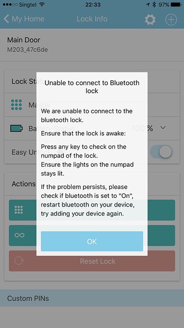 Igloohome iOS App - Reset Lock - Error