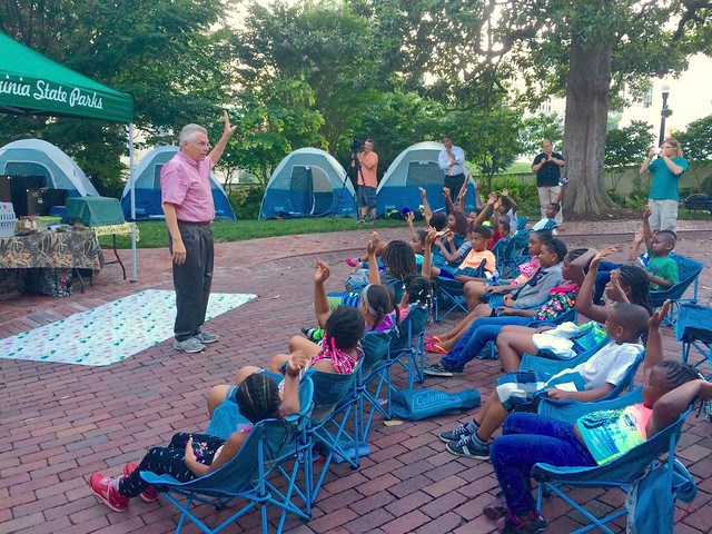 Governor McAuliffe talks to the kids at the Capital Campout
