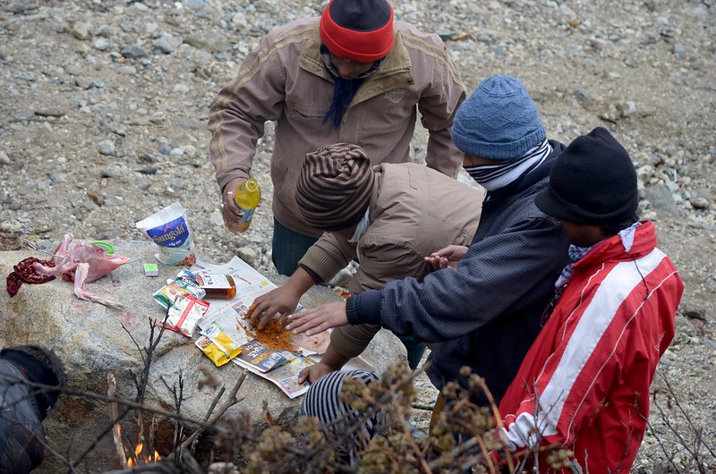 Masala preparation for chicken roast in North sikkim
