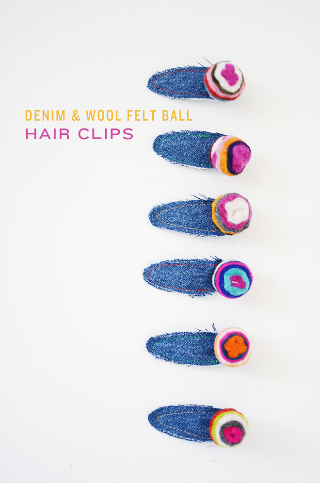 denim & wool felt hair clips