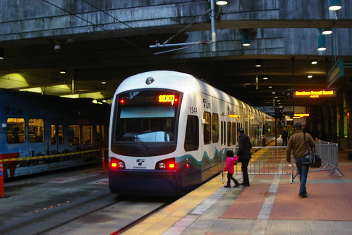 Sound Transit Central Link Train in Int'l District/Chinatown , Seattle, Washington, United States /Dec 28, 2014