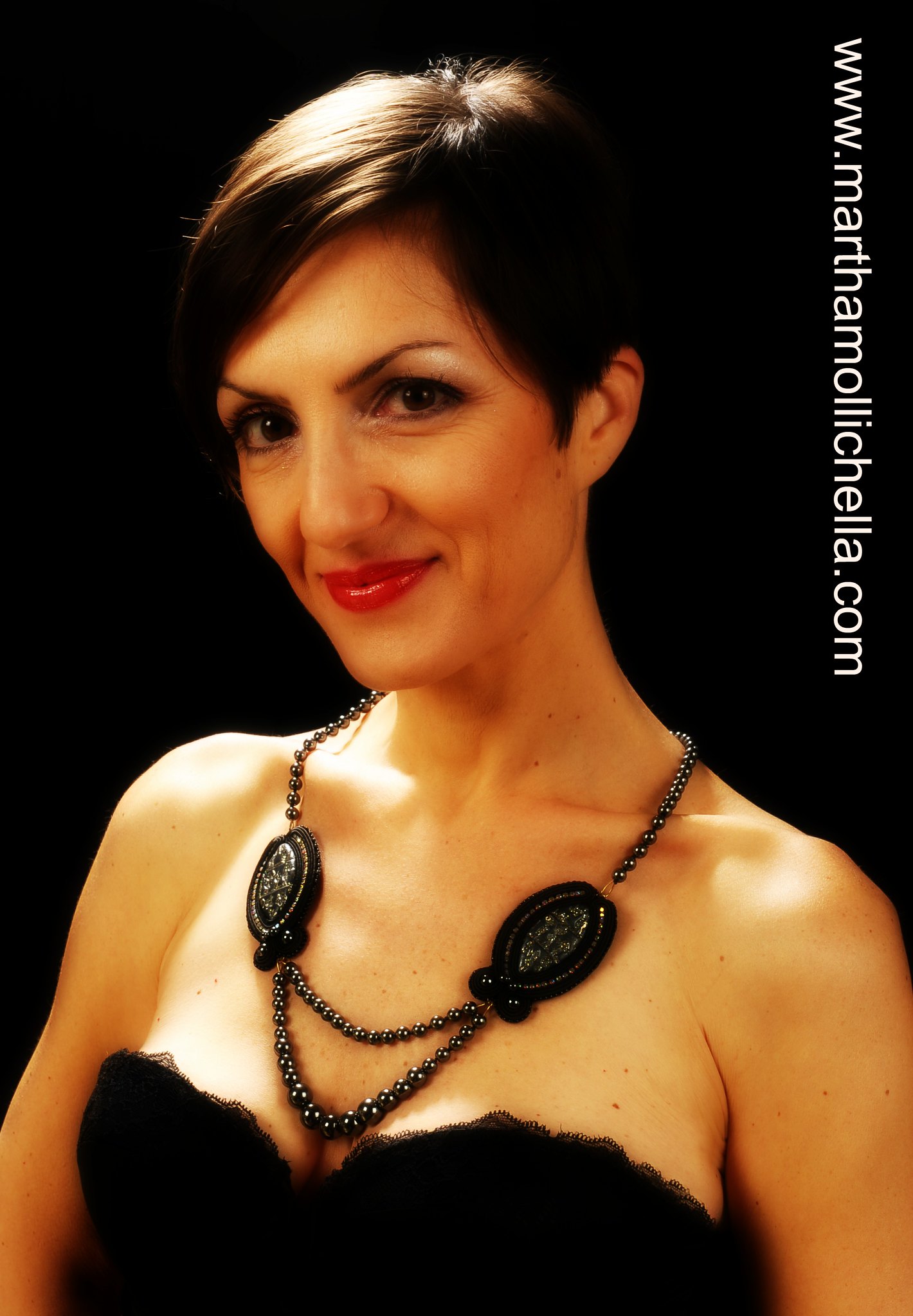 hematite pearls black necklace soutache handmade by Martha Mollichella