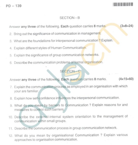 Bangalore University Question Paper Oct 2012 II Year M.Com. - Commerce paper - 2.3 : Managerial Communication