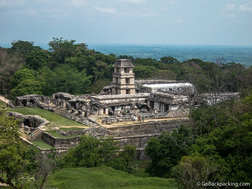 View of the Palace from atop the Temple of the Cross at Palenque.