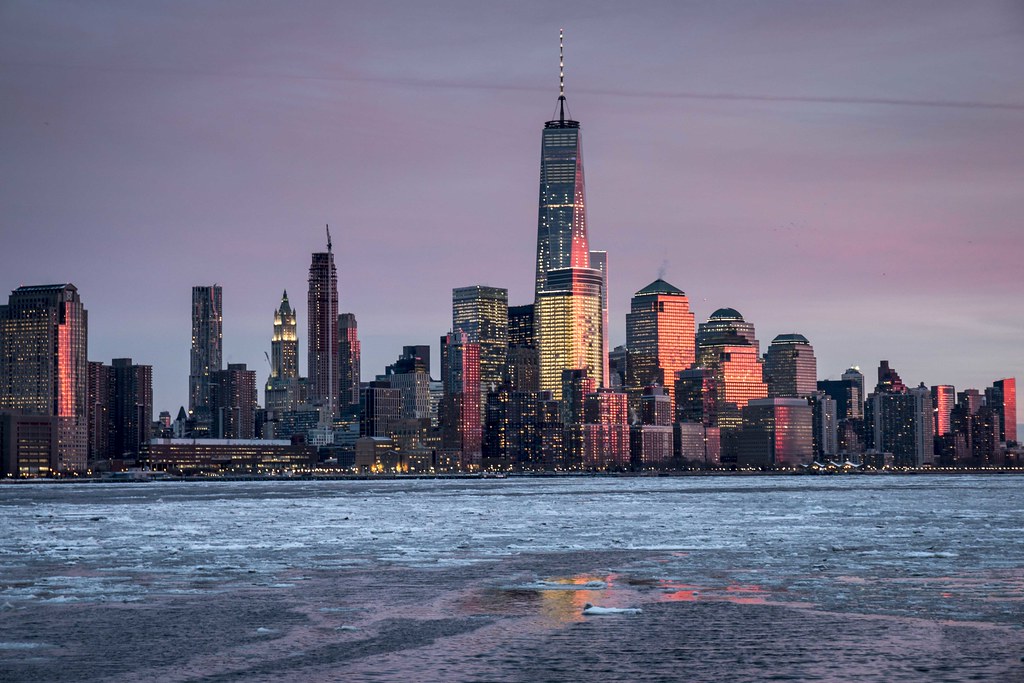ice floes on the Hudson River, New York