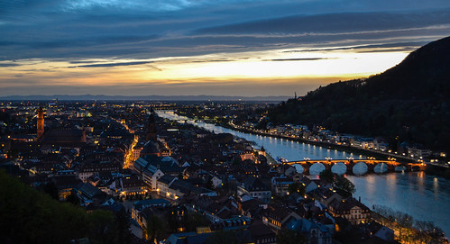 city sunset river germany heidelberg altstadt oldtown neckar badenwurttemberg