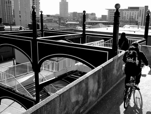 street city bw monochrome bicycle stairs mono shadows streetphotography coventry kangaroobie urbanmaze streetaction robbierobinson sponend westmidlandsuk sonyrx1