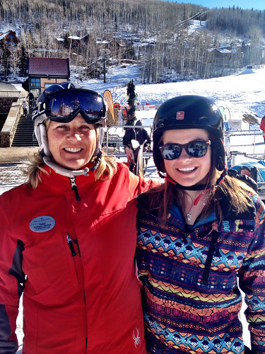 Kristin Merony and Tammy Randall-Parker, a Forest Service district ranger and a ski instructor at Telluride Mountain Resort, after Kristin’s first solo run down the mountain after a day of ski lessons. (U.S. Forest Service)