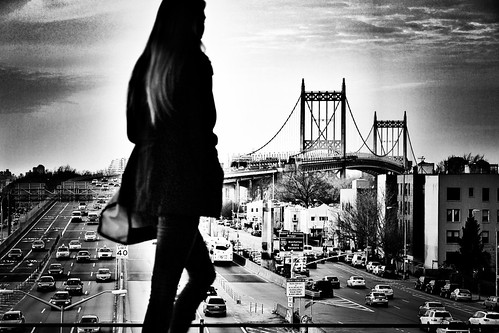 nyc newyorkcity bridge sky blackandwhite bw newyork girl shadows traffic bridges astoria triborobridge uploaded:by=flickrmobile flickriosapp:filter=nofilter