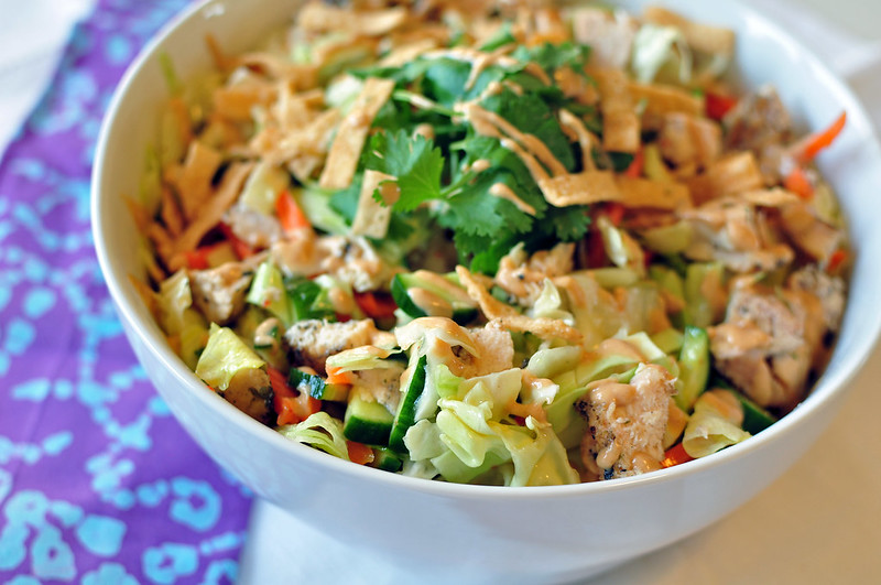 Asian Chicken Salad with Chili Lime and Peanut Dressings