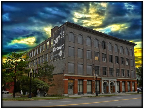 sunset sky cloud ny newyork building abandoned sign architecture hardware downtown factory state district ghost landmark historic architect national commercial gouge valley mohawk historical register doyle utica nrhp oneidacounty onasill uticadistributingcompany