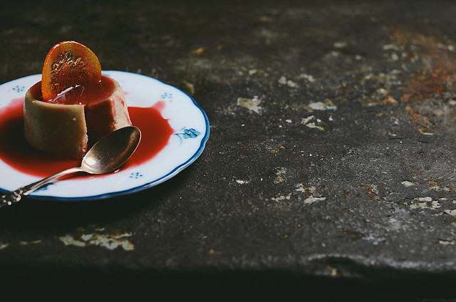 polenta coconut almond milk baked pudding with burnt sugar blood orange sauce | A Brown Table