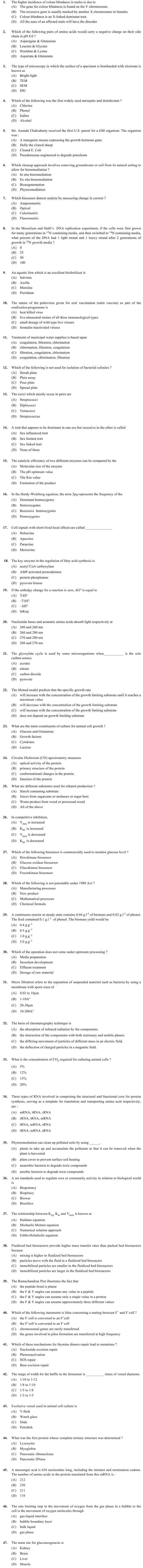 OJEE 2013 Question Paper for PGAT Bio technology