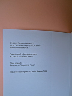 Joseph Conrad, Suspence. il canneto editore 2013. progetto grafico di Paroledavendere, Art Director: Camilla Salvago Raggi. Colophon (part.), 1