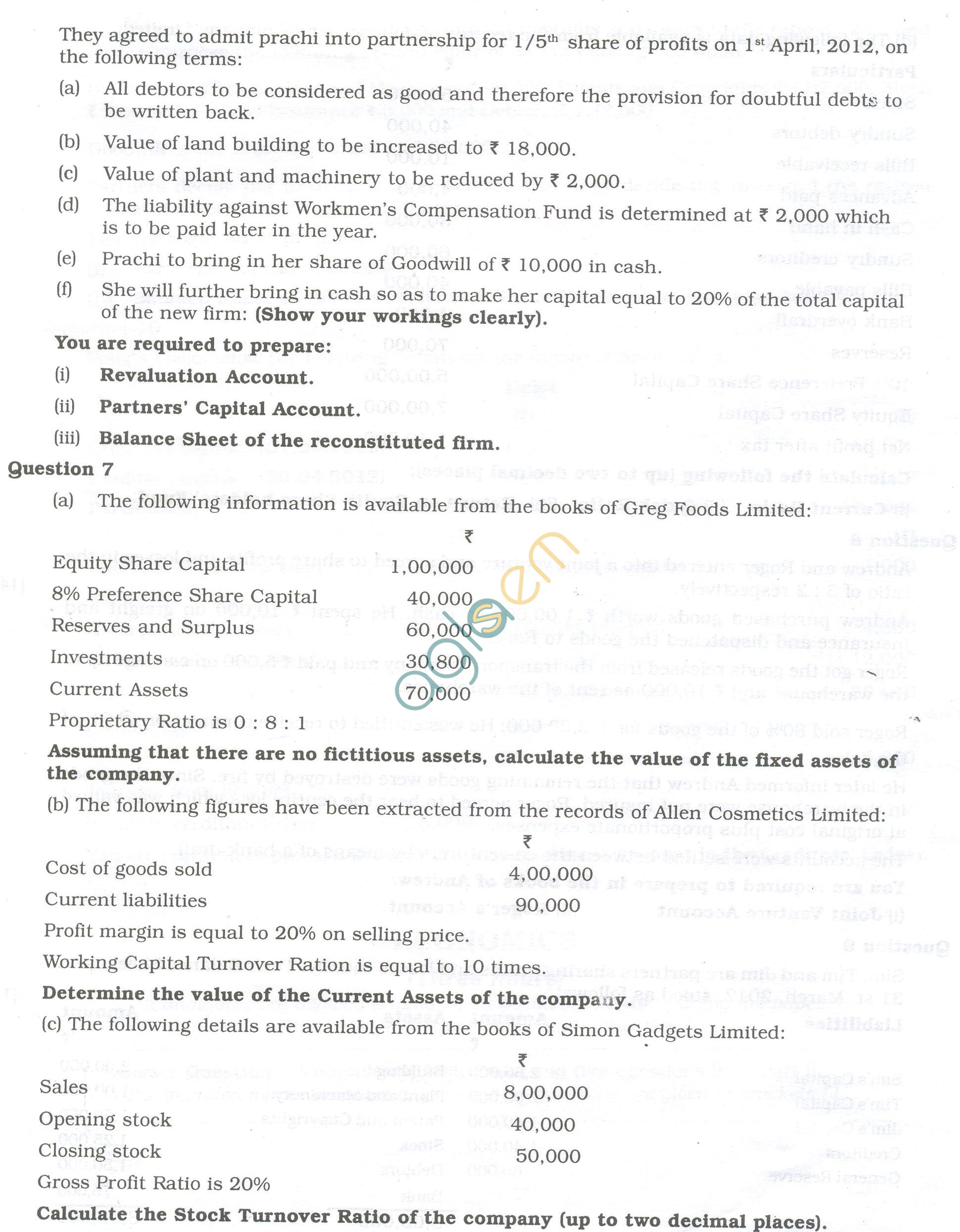 ISC Question Papers 2013 for Class 12 - Accounts