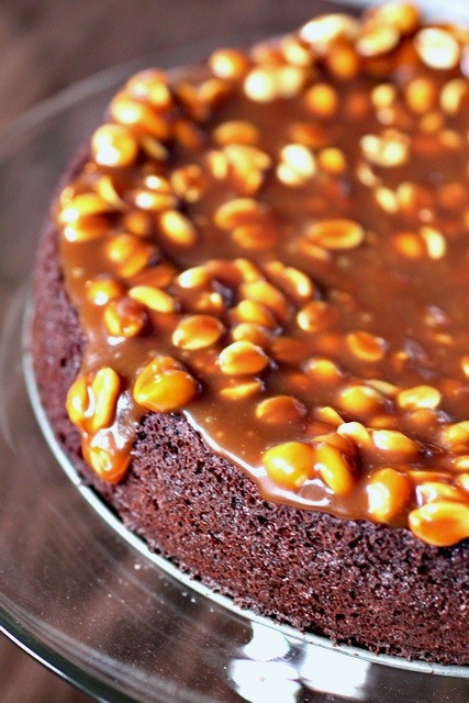 caramel peanut topped brownie cake large