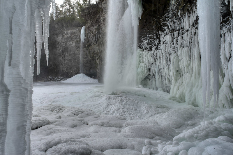 Rockhouse Falls and Cane Creek Falls frozen detail 3, Fall Creek Falls State Park, Van Buren County, Tennessee