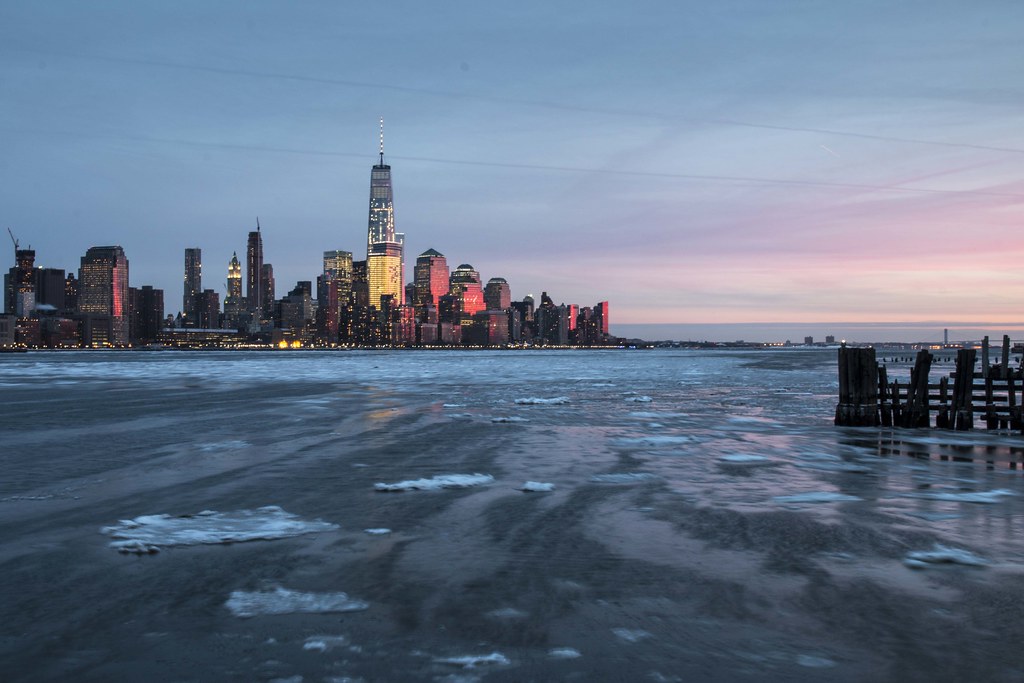 ice floes on the Hudson River, New York