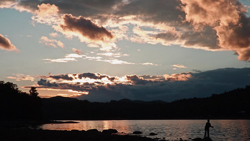 sunset silhouette fishing adirondackmountains