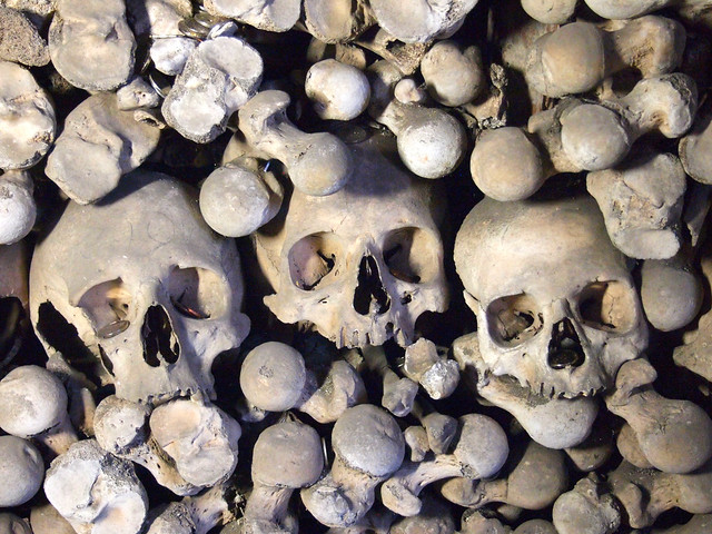 Skulls at Sedlec Ossuary in Kutna Hora