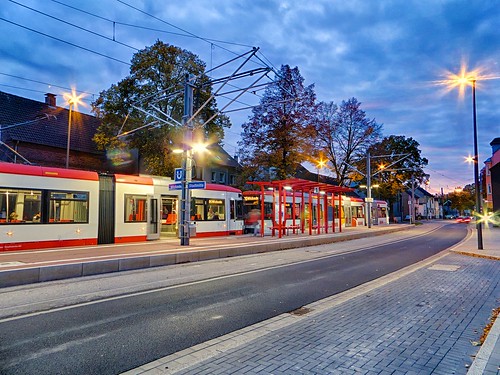 sunset urban germany streetlights trains roads dortmund hdr brackel