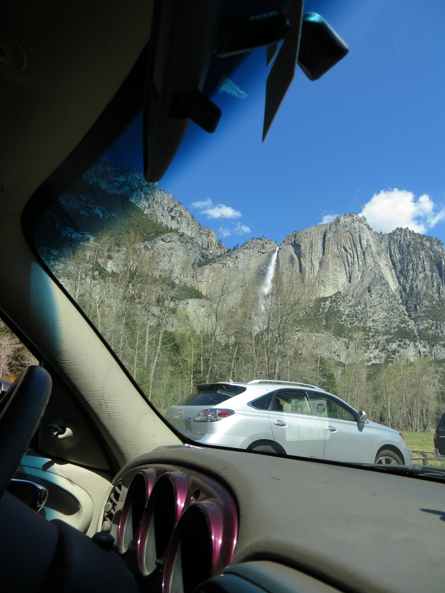 Upper Yosemite Falls through Car Window