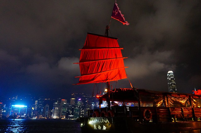 A Junk Boat Tour of Victoria Harbour Cruising Hong Kong At Night During A Symphony Of Lights!