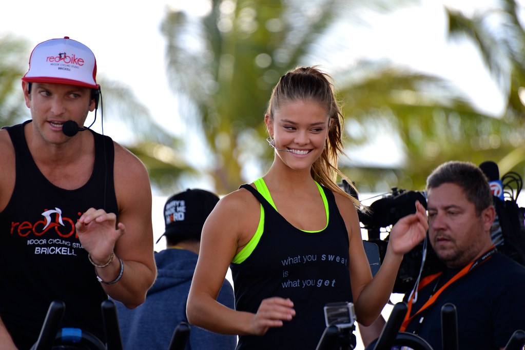 Nina Agdal Leads Cyclists at Model Beach Volleyball South Beach 2015