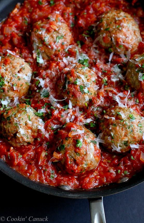 Italian Turkey Meatballs in Tomato Sauce Recipe | Cookin' Canuck