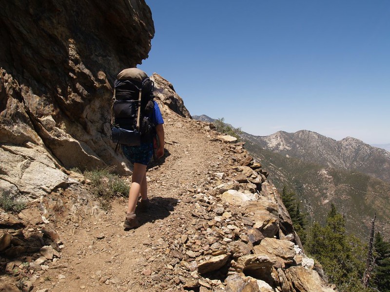 Hiking along the exposed Pacific Crest Trail just east of Antsell Rock