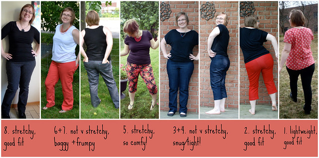 Many versions of Style Arc Elle pants!