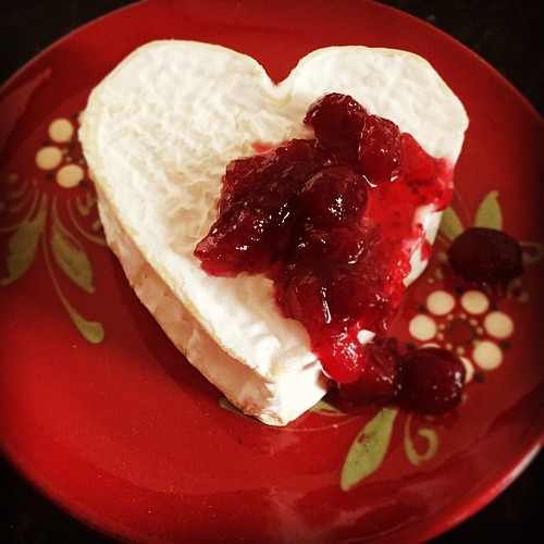 First course from our @societyfair Date Night Bag - heart shaped Coeur de Bray with preserves. Creamy and delicious.