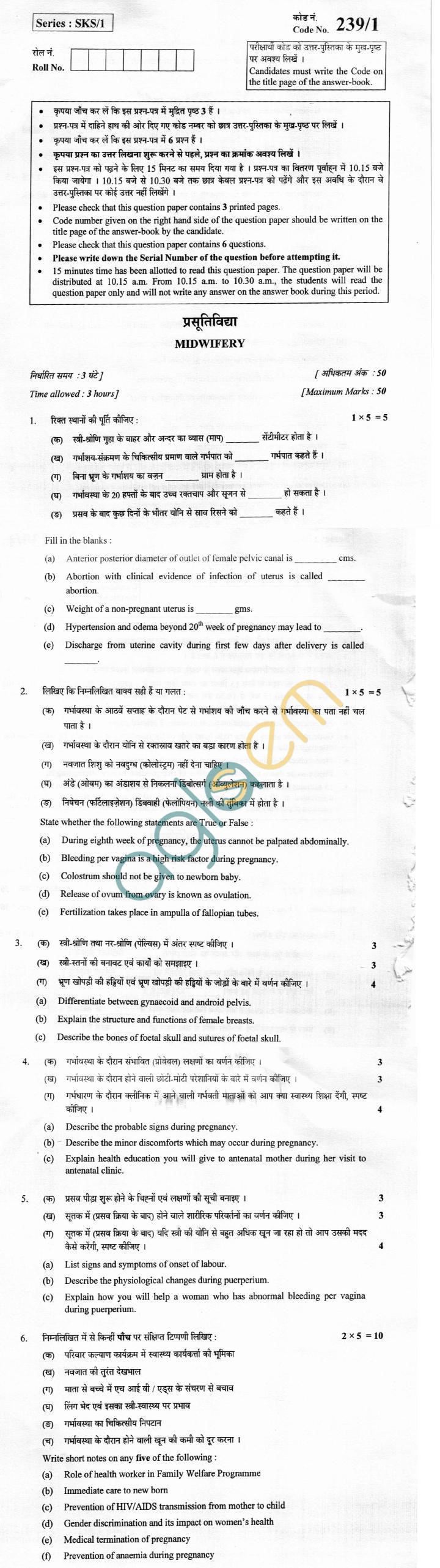 CBSE Board Exam 2013 Class XII Question Paper - Midwifery