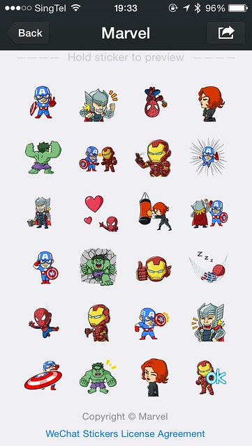 WeChat iOS App - Marvel Super Heroes Stickers