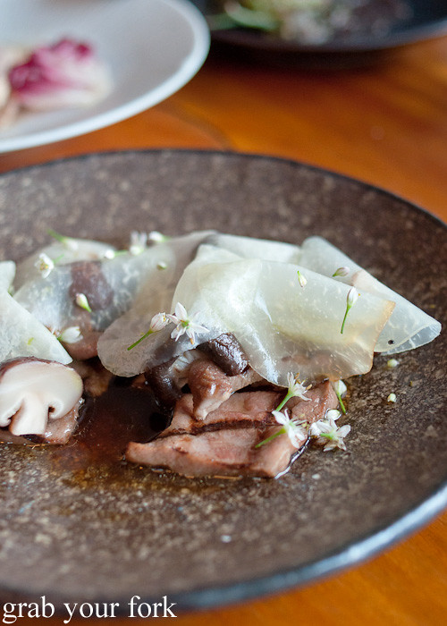 Grilled ox tongue with pickled shiitake mushrooms at Lee Ho Fook, Melbourne