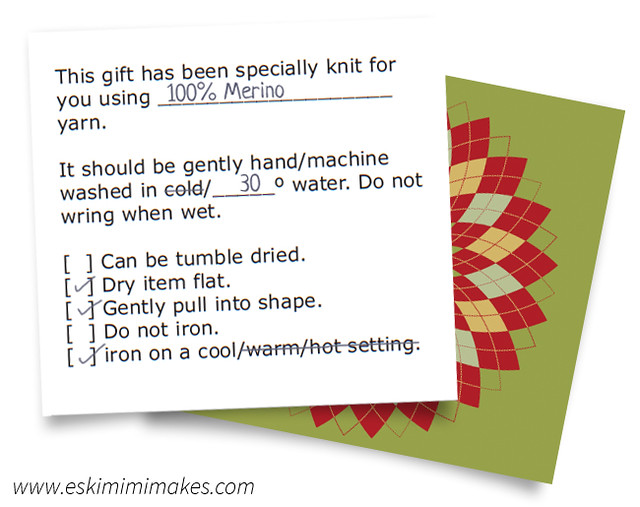 Gift tags for hand knits with washing instructions - argyle flowers