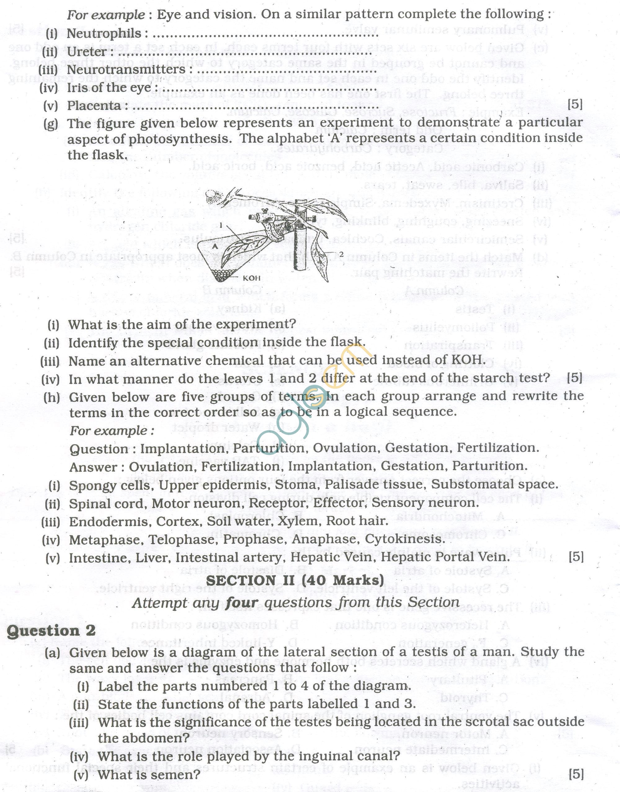 ICSE Question Papers 2013 for Class 10 - Biology/
