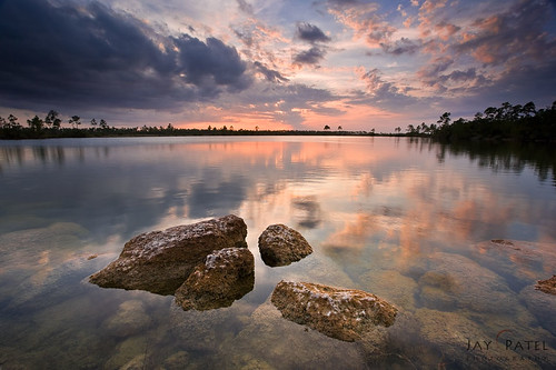 sunset sky usa lake clouds reflections evening rocks florida evergladesnationalpark jaypatel