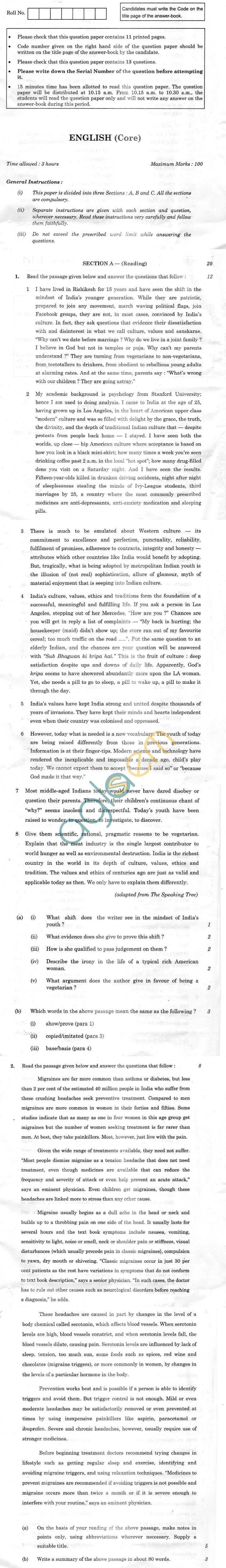 CBSE Compartment Exam 2013 Class XII Question Paper - English (Core)