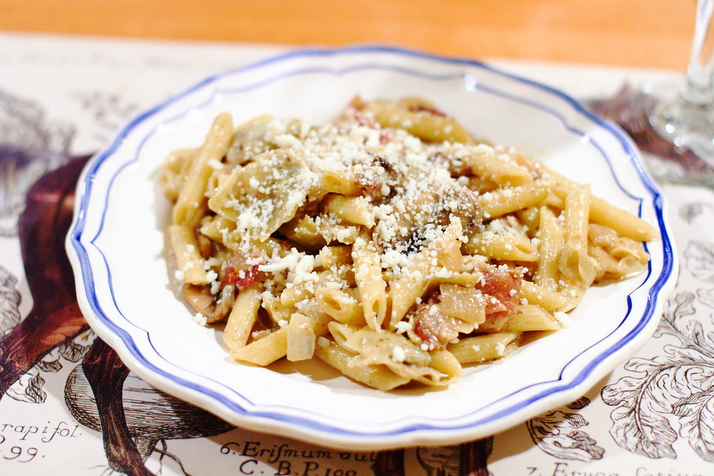 Sunday Dinner: Penne with Artichokes, Mushrooms, and Panchetta