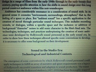 I like is paragraph in The Ambience of Film Noir about background sound