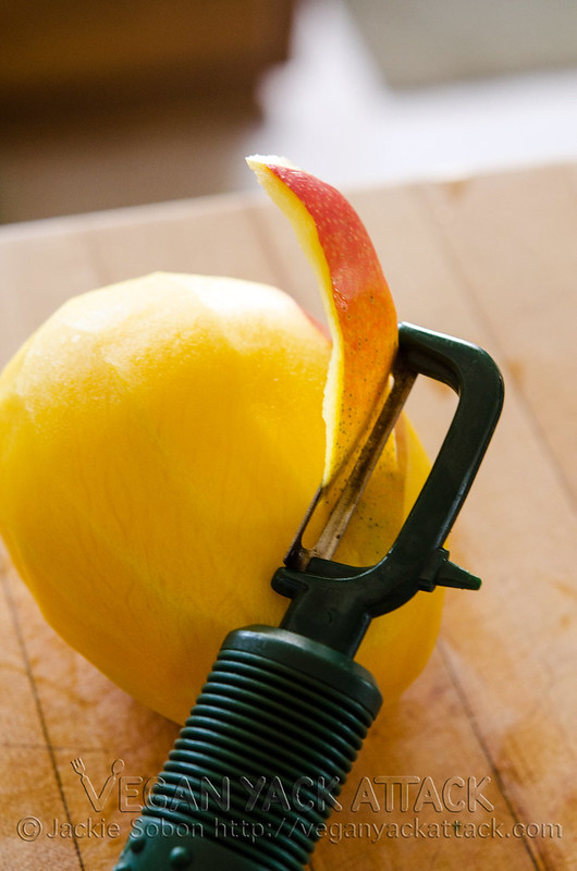 Peeling a mango