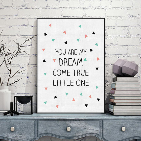 Freeshipping Nordic Kawaii Typography Dream Come True Quotes A4 Art Print Poster Nursery Wall Art Kids Room Canvas Painting Home Decor by PicSaying