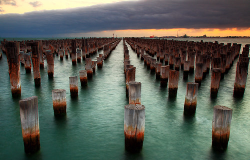 ocean sunset sea seascape abandoned pier jetty australia melbourne victoria